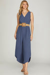 Riley Belted Cropped Jumpsuit - Navy Blue