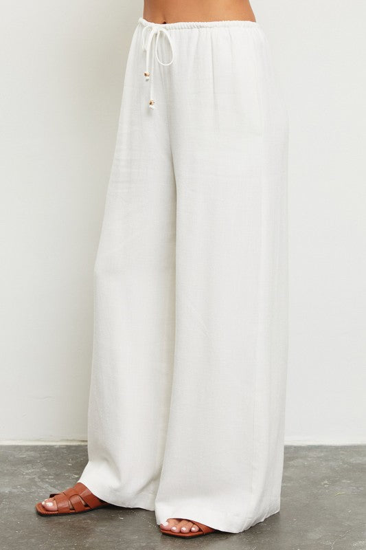 Kendra Wide Leg Drawstring Pants - Off White