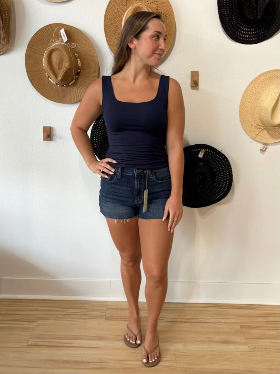 Final Touch Double Layer Square Neck Sleeveless Tank Top - Navy