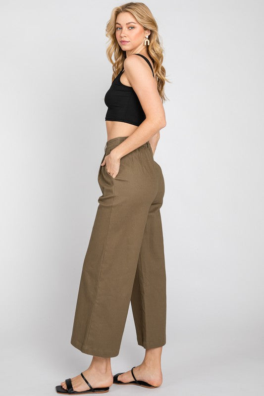 Final Touch Cropped Wide Leg Trousers - Olive