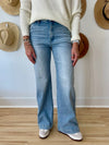 Risen High Rise Wide Leg Slant Pocket Jeans - Light
