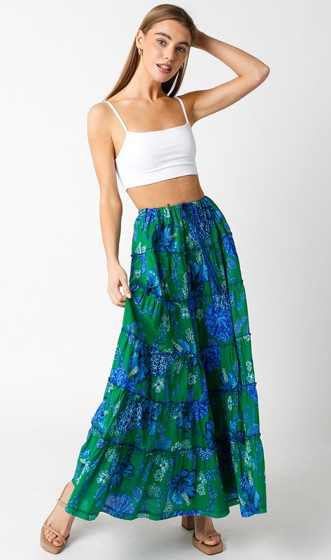 Olivaceous Sydney Green Blue Maxi Skirt