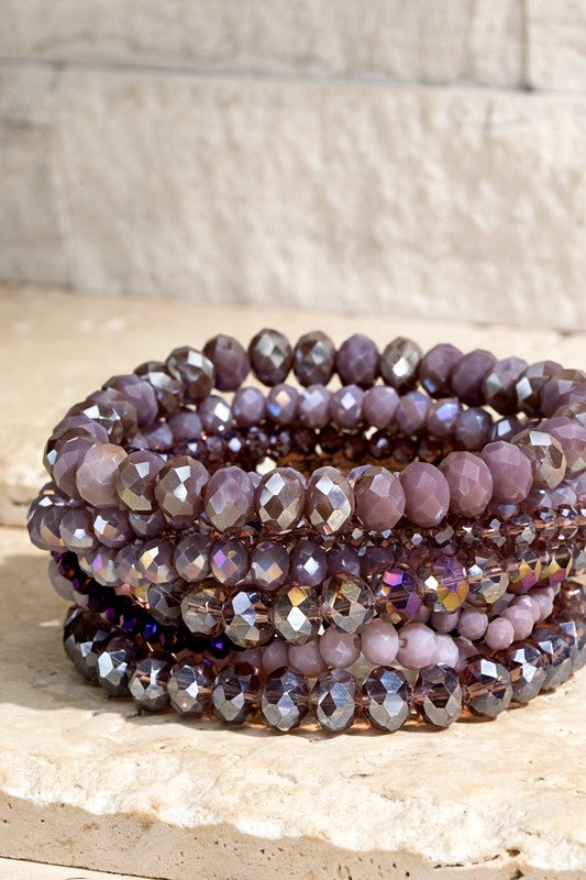 Glass Bead Bracelet Set - Purple