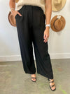 Crinkle Wide Leg Trousers - Black