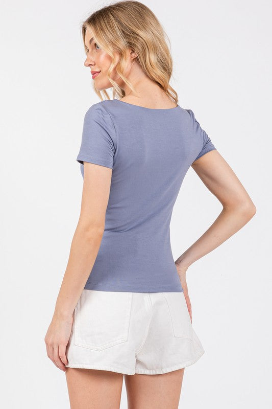 Final Touch Double Layer Square Neck Top - Stone Wash