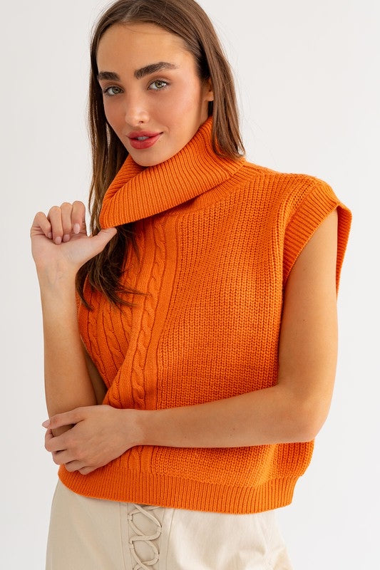 Orange Cable Knit Sweater Vest