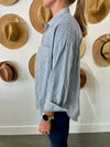 Lyndsie Striped Woven Button Down - Blue