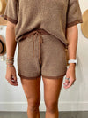 Drawstring Contrast Trim Shorts - Brown/Cream