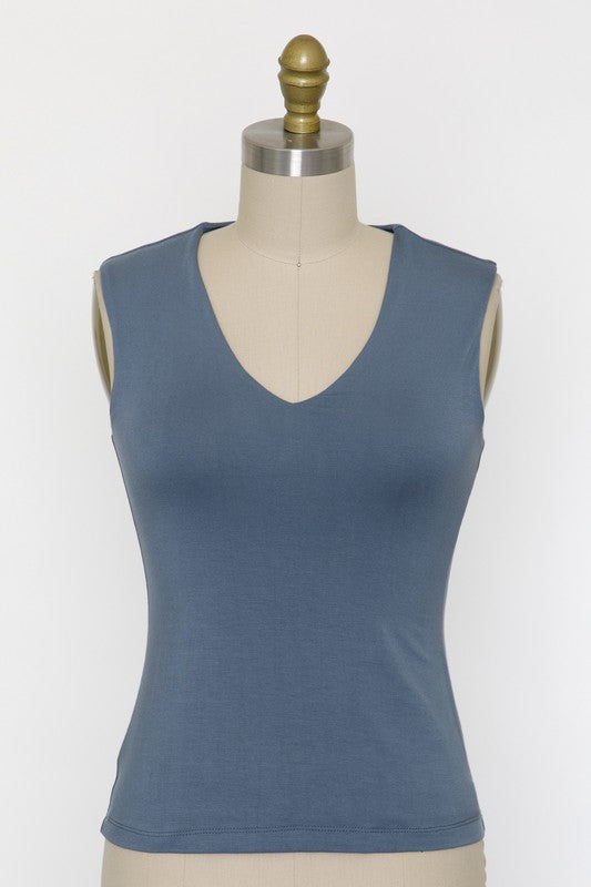 Final Touch V-Neck Double Layer Top - Modern Navy