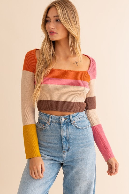Cassidy Color Block Sweater - Rust Multi