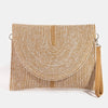 Two Toned Intricate Woven Envelope Clutch Bag - Tan