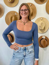 Final Touch Long Sleeved Square Neck Crop Top - Modern Navy
