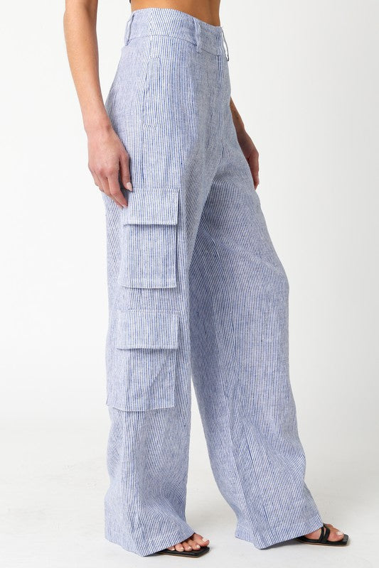 Olivaceous Linen Double Cargo Pants