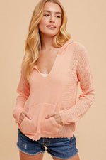 Pointelle Pullover Hoodie - Coral