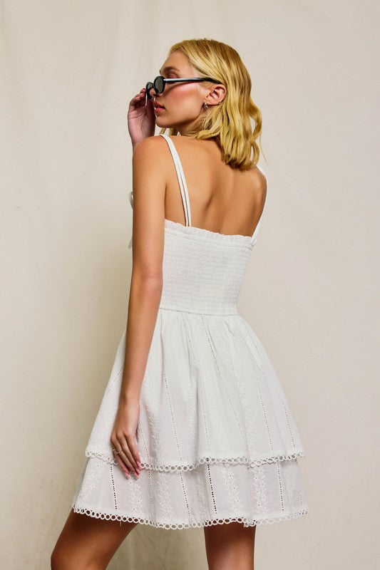 Sunbeam Eyelet Smocked Mini Dress – Pineapple Lain Boutique