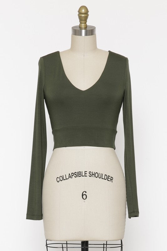 Final Touch Long Sleeve Crop Top - Olive