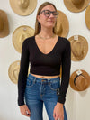 Final Touch Long Sleeve Crop Top - Black