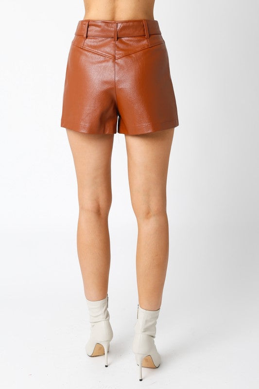 Olivaceous High Waisted Vegan Leather Short - Brown – Pineapple