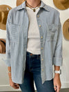 Lyndsie Striped Woven Button Down - Blue