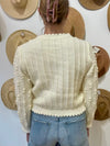 Textured Scallop Hem Sweater - Cream