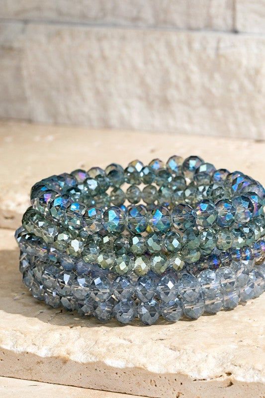 Glass Bead Bracelet Set - Blue/Grey
