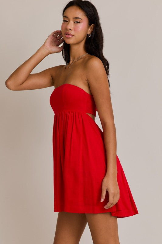 strapless open back dress BLARE TUBE MINI DRESS