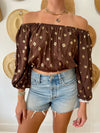 (Elan) Off The Shoulder Top - Brown