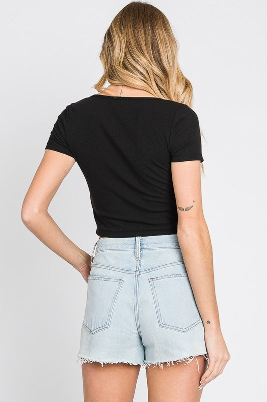 Final Touch Ribbed Jersey Crop Top - Black