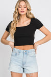 Final Touch Ribbed Jersey Crop Top - Black