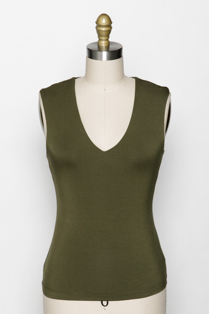Final Touch V-Neck Double Layer Tank - Dark Olive