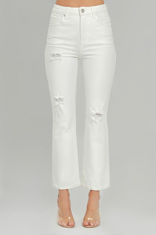 Risen High Rise “Tummy Control” Straight Ankle Jeans - White
