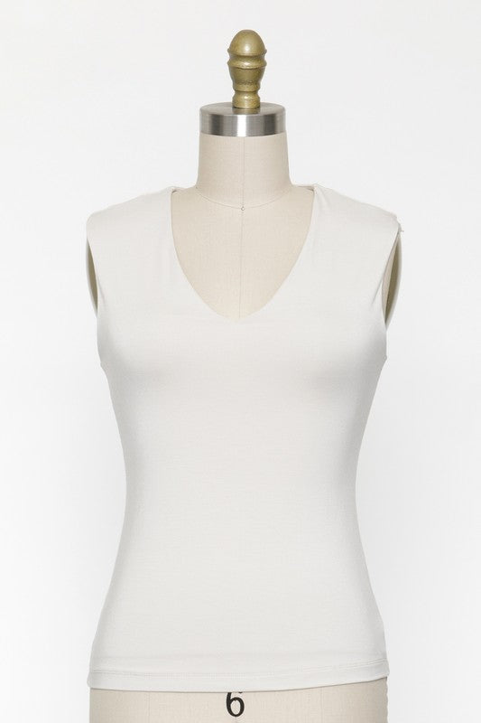 Final Touch V-Neck Double Layer Top - Antique White