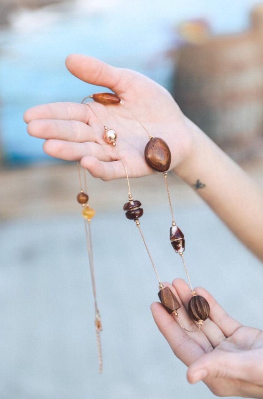 Amber and Wood Bead Necklace - Pineapple Lain Boutique