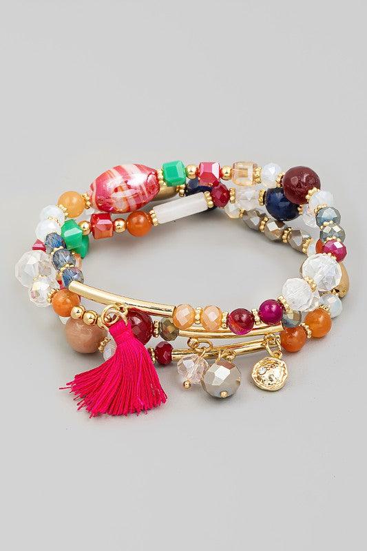 Assorted Bead + Tassel Bracelet Set - Multi - Pineapple Lain Boutique
