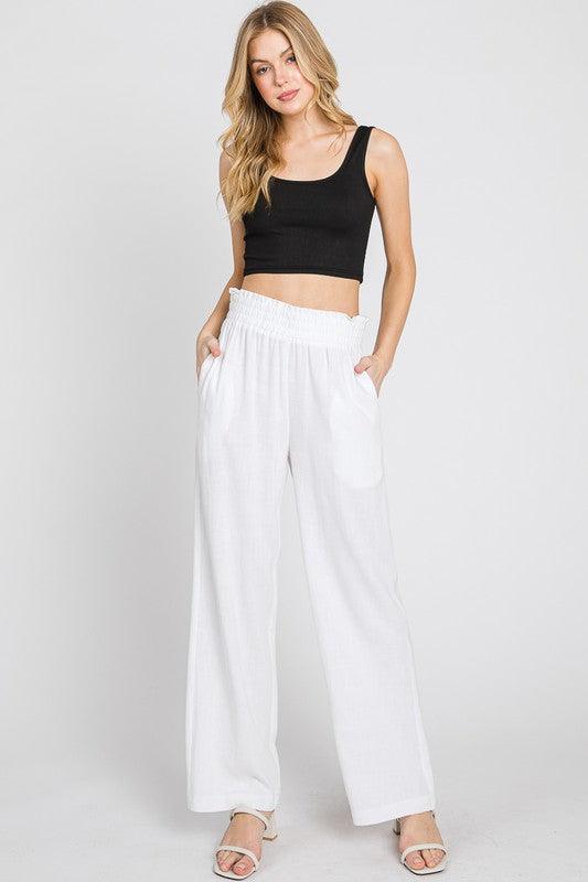Beachy Linen Pull On Pant - White - Pineapple Lain Boutique