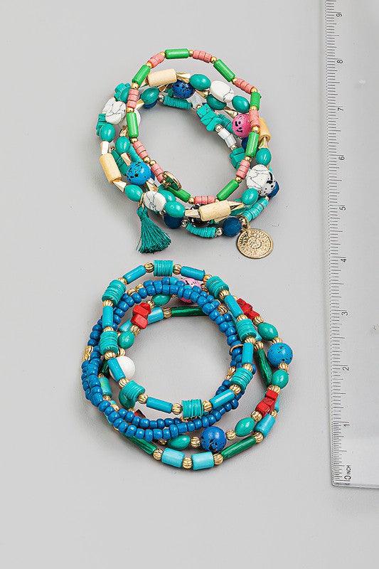 Boho Multi Bead Tassel Bracelet Set - Pineapple Lain Boutique