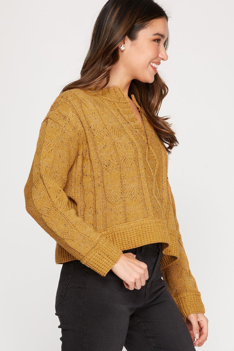 Boxy Cut Cable Knit Sweater - Mustard - Pineapple Lain Boutique