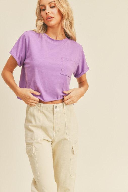 Boxy Fit Cropped Pocket Tee - Lilac - Pineapple Lain Boutique