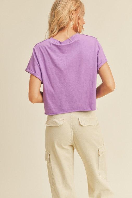 Boxy Fit Cropped Pocket Tee - Lilac - Pineapple Lain Boutique