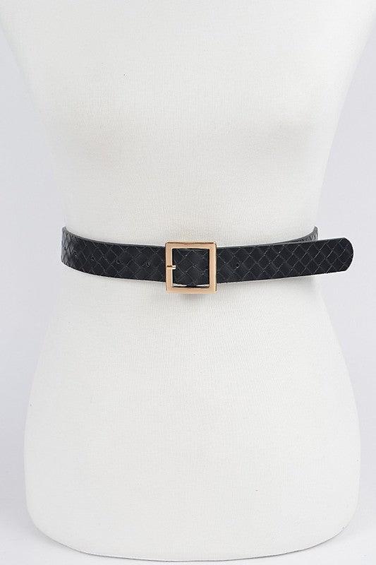 Braided Embossed Square Buckle Belt - Black - Pineapple Lain Boutique