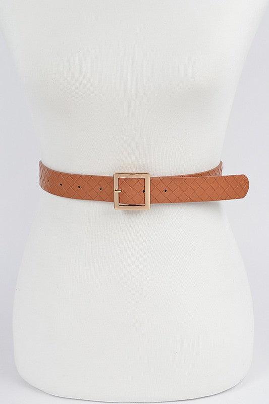 Braided Embossed Square Buckle Belt - Camel - Pineapple Lain Boutique