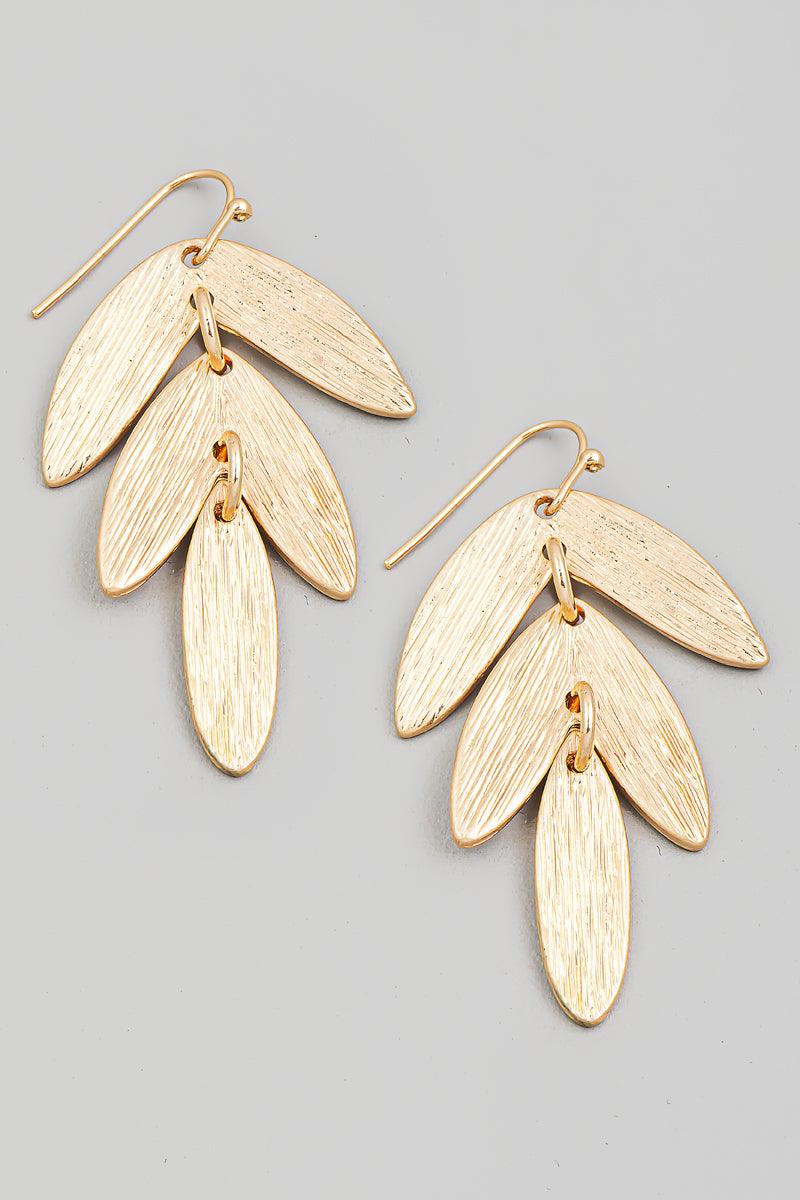 Brushed Metallic Leaf Drop Earrings - Gold - Pineapple Lain Boutique