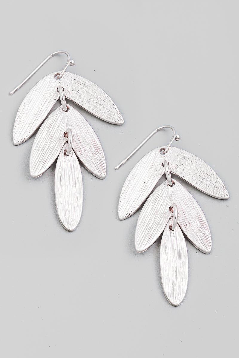 Brushed Metallic Leaf Drop Earrings - Silver - Pineapple Lain Boutique
