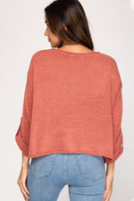 Cara Roll-Up Sleeve Sweater - Antique Coral - Pineapple Lain Boutique