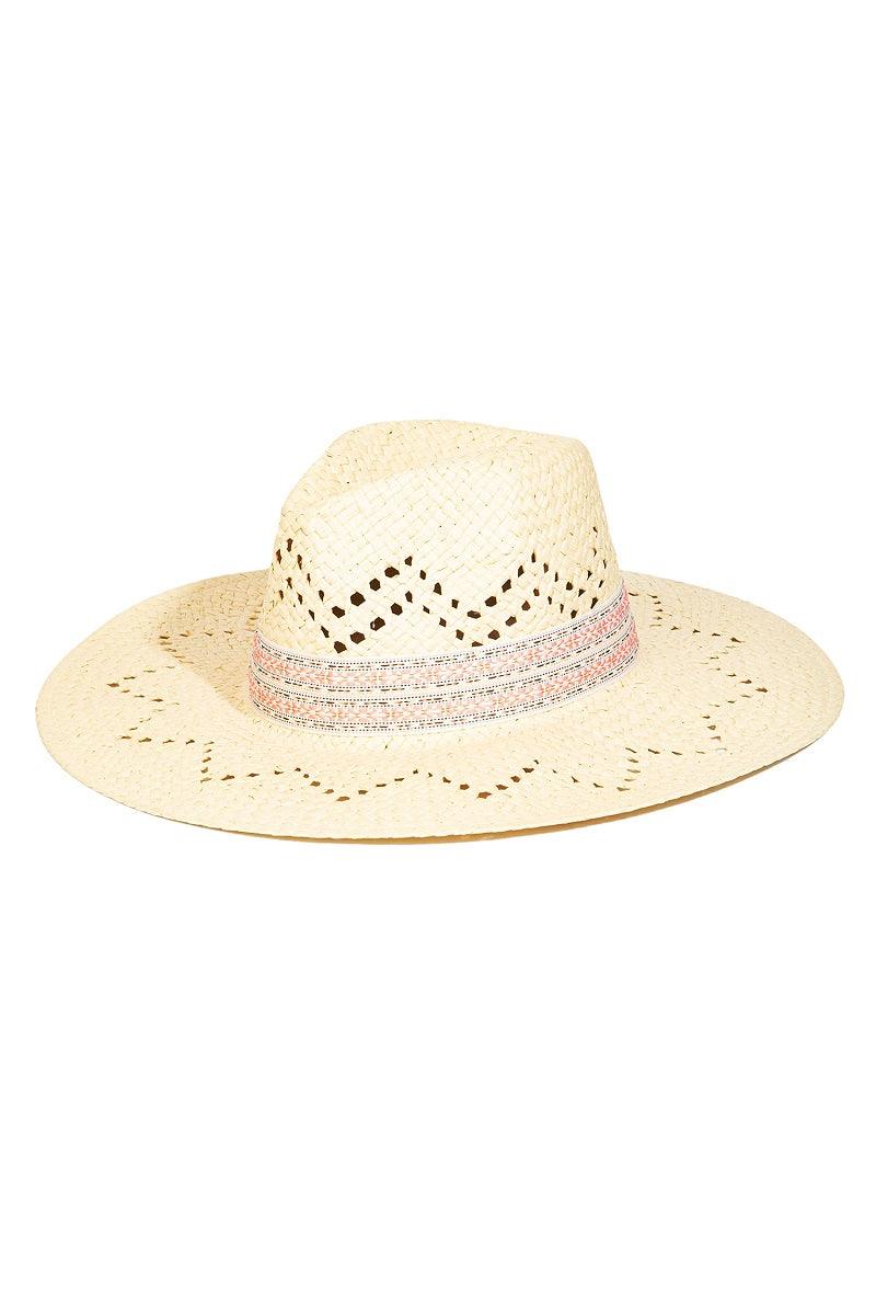 Chandler Patterned Brim Straw Hat - Ivory - Pineapple Lain Boutique