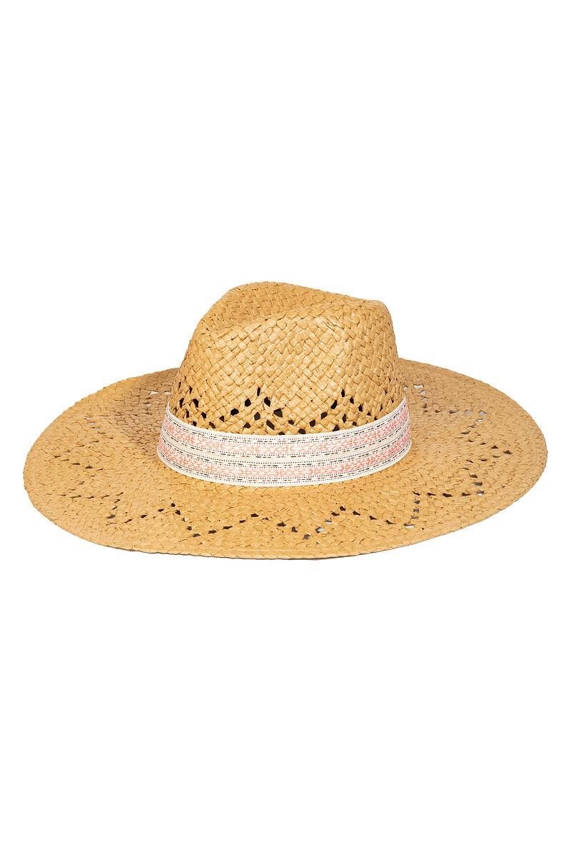 Chandler Patterned Brim Straw Hat - Tan - Pineapple Lain Boutique