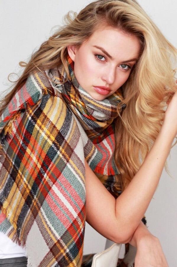 Classic Plaid Blanket Scarf (Mustard) - Pineapple Lain Boutique
