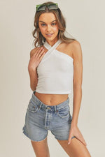Cross Front Ribbed Crop Top - Ivory - Pineapple Lain Boutique