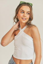 Cross Front Ribbed Crop Top - Ivory - Pineapple Lain Boutique