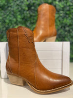 Dallas Burnished Leather Cowboy Bootie - Brown - Pineapple Lain Boutique